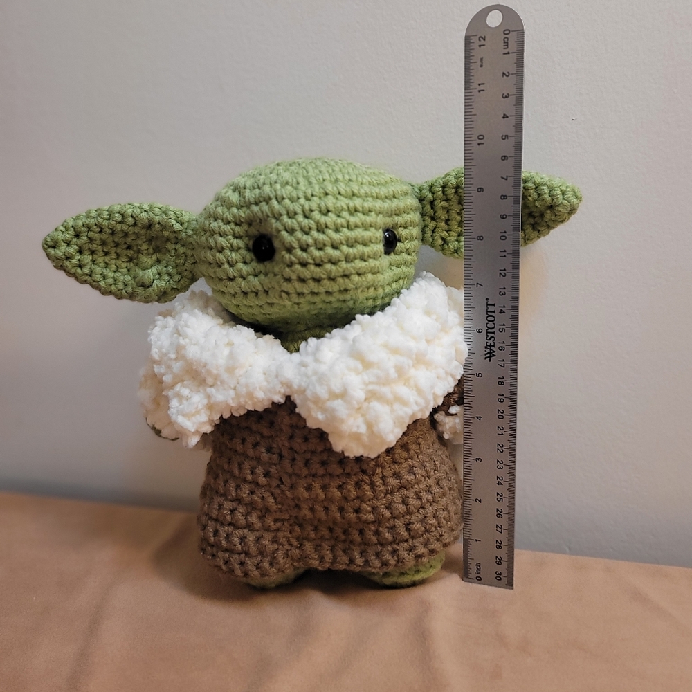 Amigurumi Baby Yoda Plushie 10" Handmade Crochet Animal Plush Grogu Alien Child - Picture 7 of 12